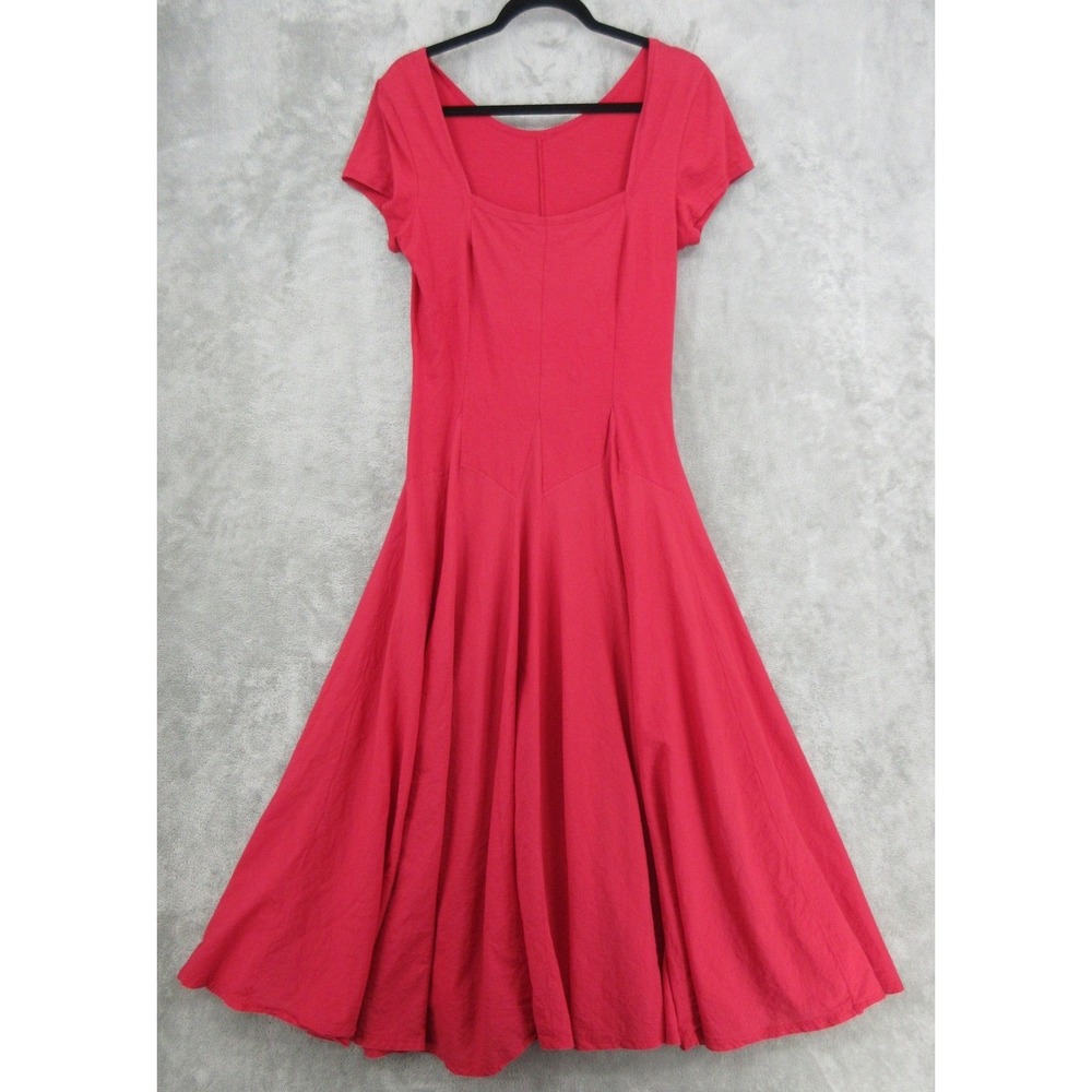 Luna Luz Dress Womens Medium Midi Fit & Flare A Line Lagenlook Boho Flowy Red